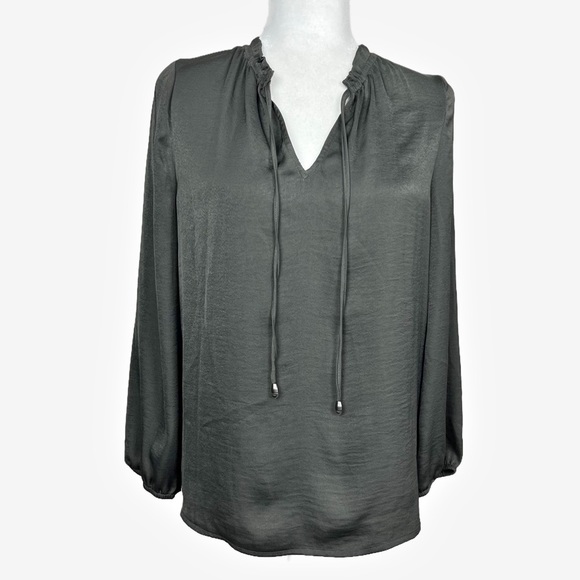 41 Hawthorn Tops - 41 HAWTHORN LONG SLEEVE SILKY BLOUSE V-NECK SIZE SMALL CHARCOAL GREY
